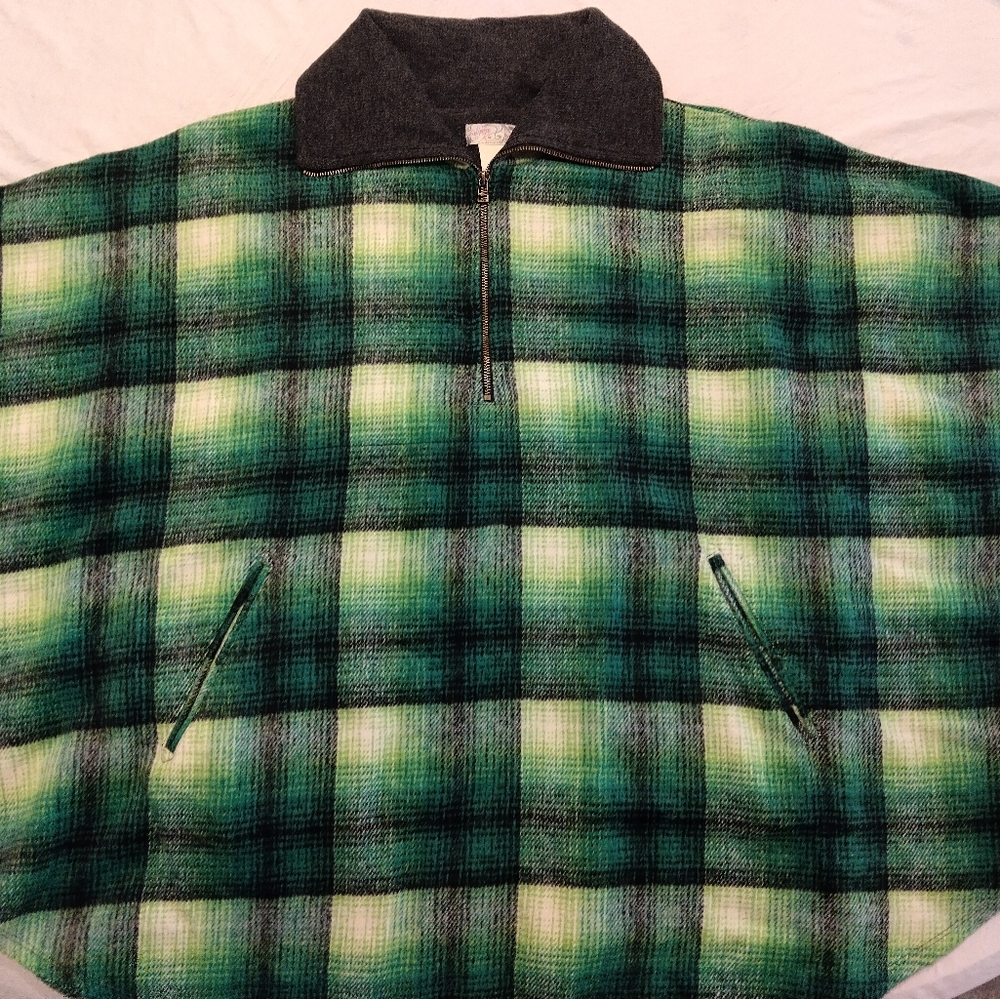 Free People Poncho OS Woodstock Brushed Green Plaid